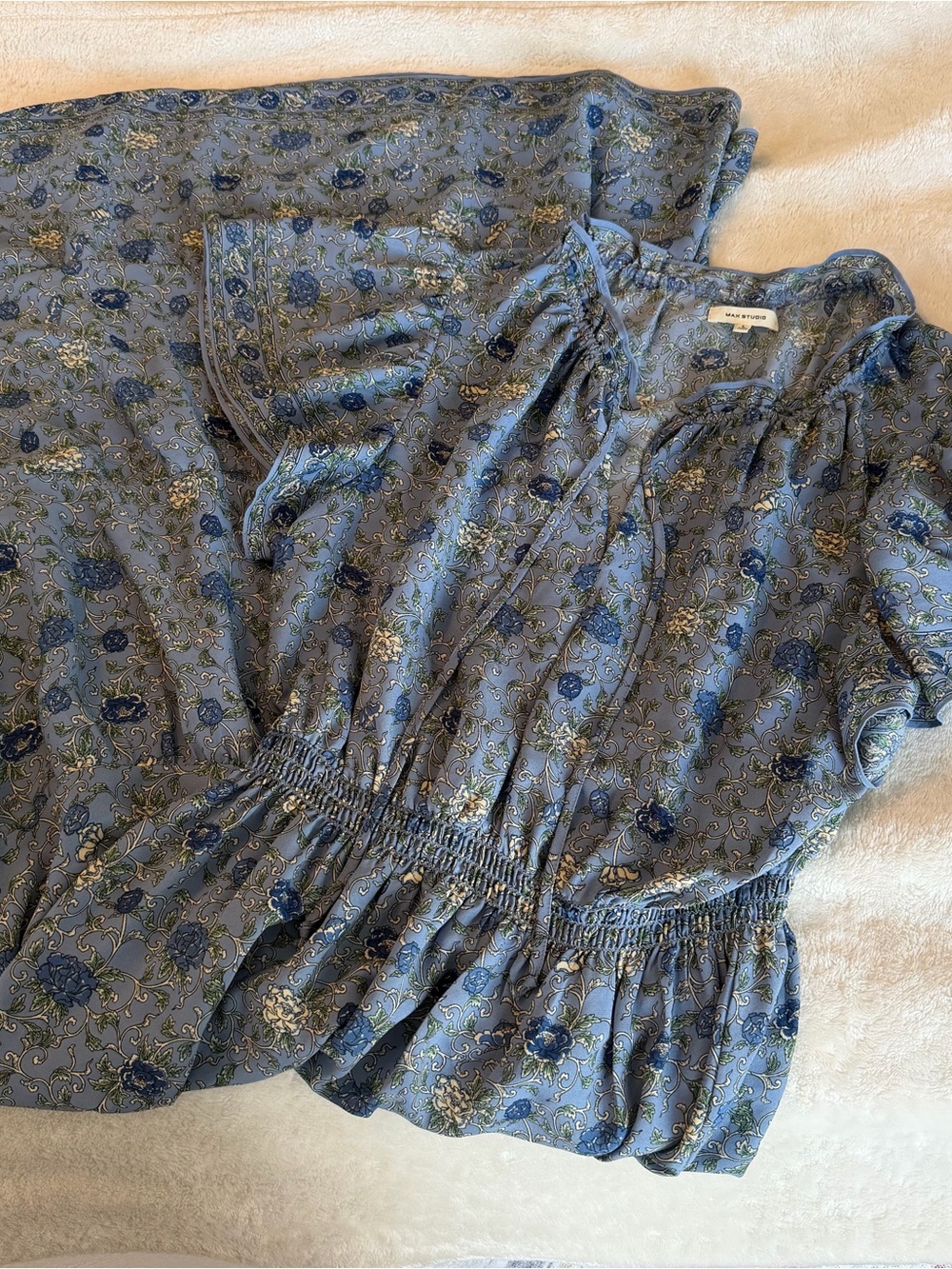 Max Studio Blue and Green Floral Print Chiffon Maxi Dress size Large